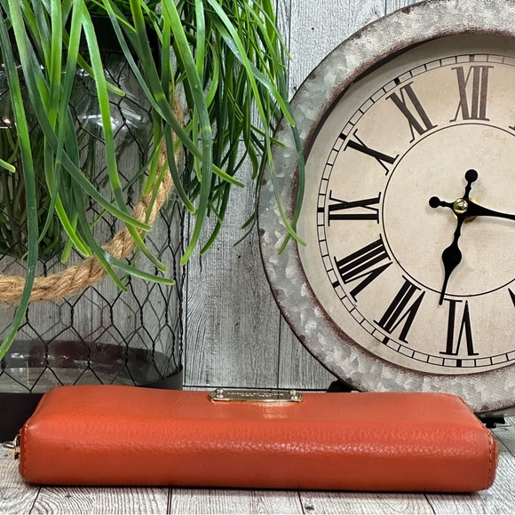 MICHAEL KORS - Dark Orange Pebbled Leather Accordion Zip Around Long Wallet - Picture 6 of 16